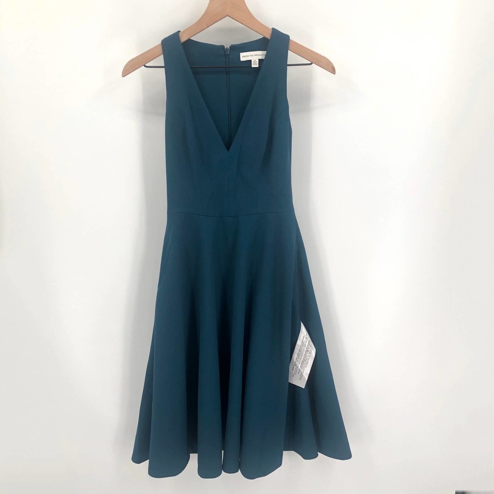 DRESS THE POPULATION Catalina Peacock Blue Fit & Flare Cocktail Dress XS NEW - Picture 2 of 11